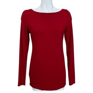 Eileen Fisher Red Bateau Neck Long Sleeve Top Small